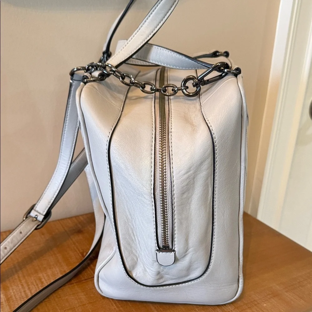Tory Burch Fleming Satchel Gray Quilted Leather Chain Strap